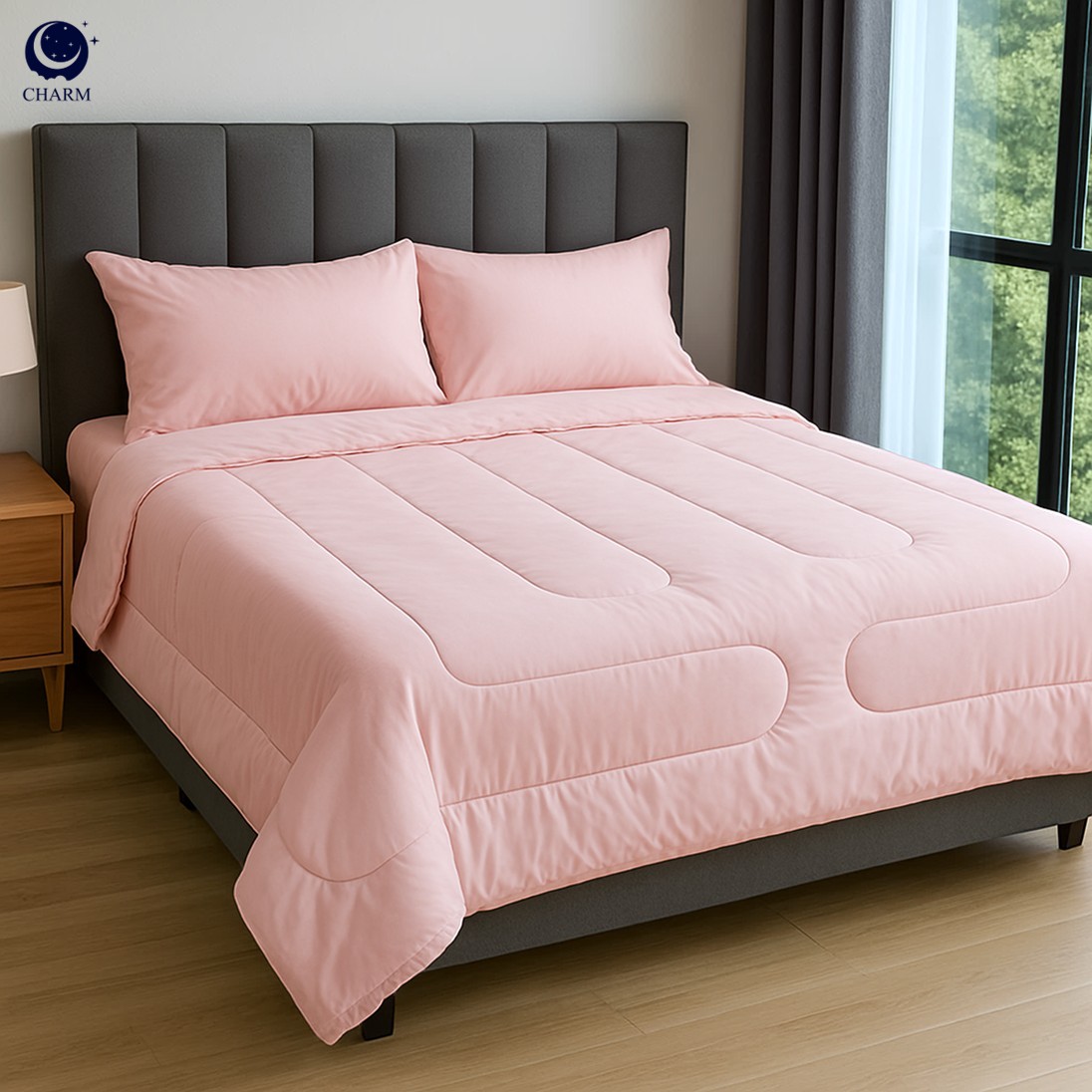 ชุดผ้าปูที่นอน 6 ฟุต 6 ชิ้น CHARM สี PINK คอลเลคชั่น CLASSIC_0